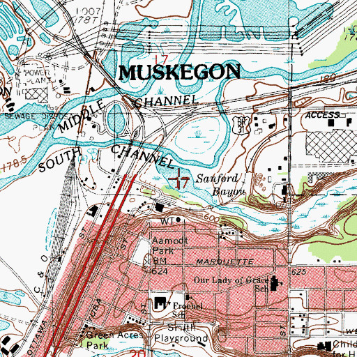 Topographic Map of Sanford Bayou, MI