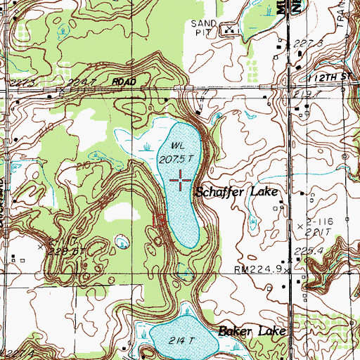 Topographic Map of Schaffer Lake, MI