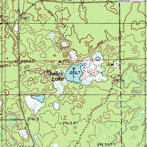 Topographic Map of Shelley Lake, MI