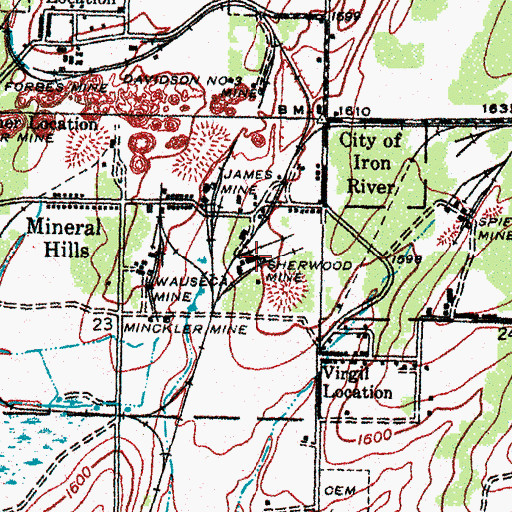 Topographic Map of Sherwood Mine, MI