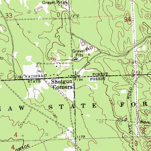 Topographic Map of Shotgun Corners, MI