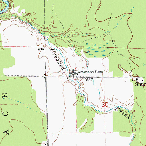 Topographic Map of Simmons Cemetery, MI