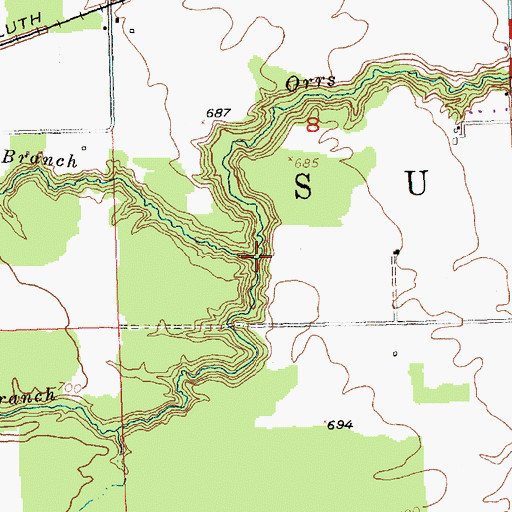 Topographic Map of South Branch Orrs Creek, MI