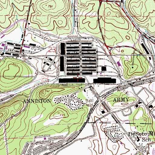 Topographic Map of De Soto Manor, AL