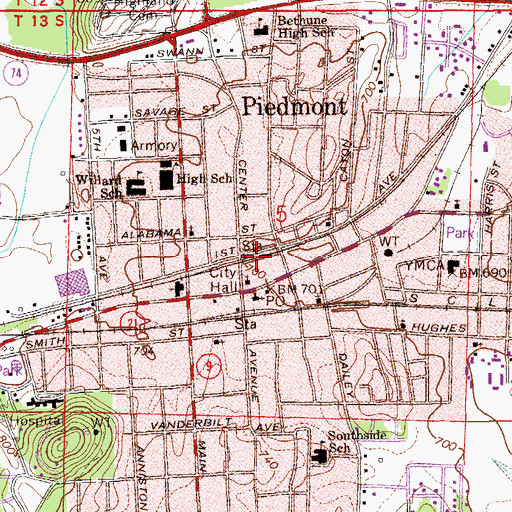 Topographic Map of First Presbyterian Church, AL