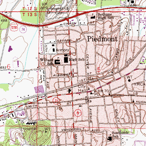 Topographic Map of First United Methodist Church, AL