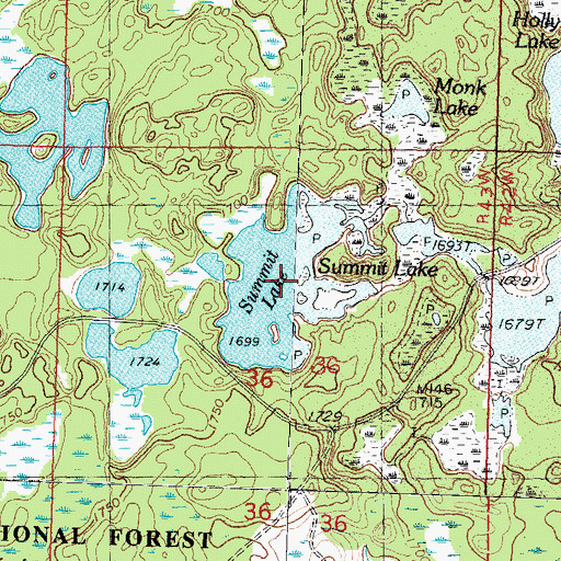 Topographic Map of Summit Lake, MI