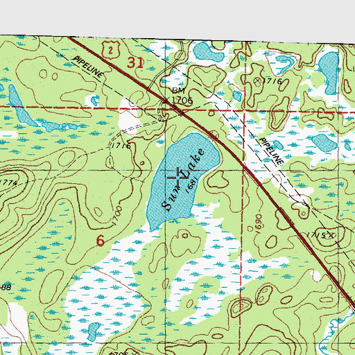 Topographic Map of Sun Lake, MI