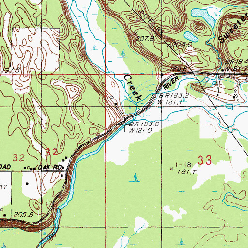 Topographic Map of Sweeter Creek, MI