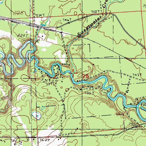 Topographic Map of Sweetwater Creek, MI