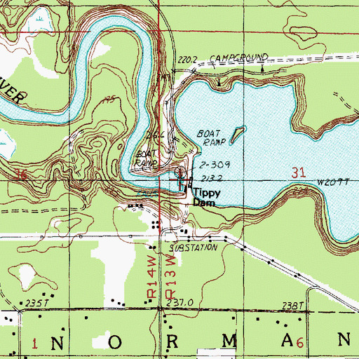 Topographic Map of Tippy Dam Pond, MI