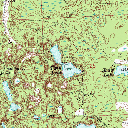 Topographic Map of Twin Lake, MI