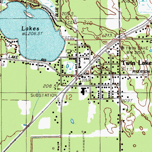 Topographic Map of Twin Lake, MI