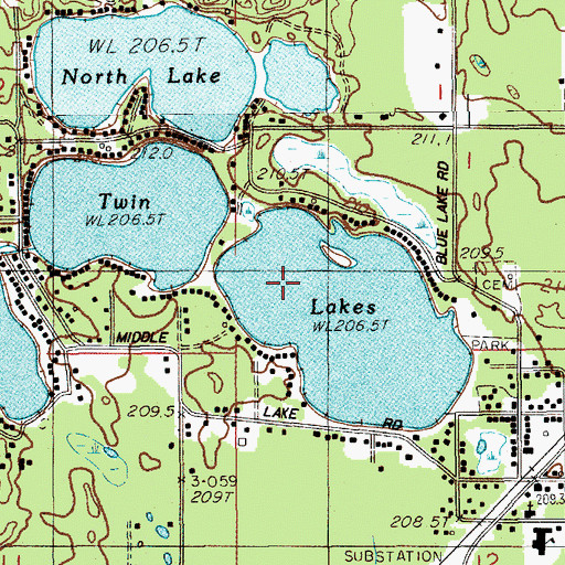 Topographic Map of Twin Lakes, MI