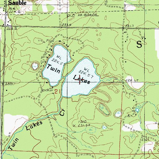 Topographic Map of Twin Lakes, MI