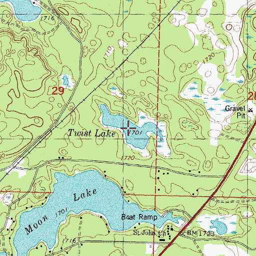 Topographic Map of Twist Lake, MI