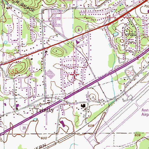 Topographic Map of Meadowbrook, AL