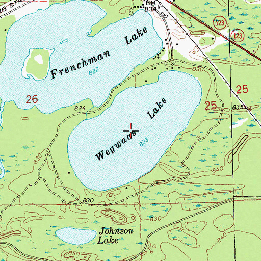 Topographic Map of Wegwaas Lake, MI