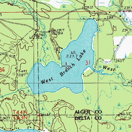 Topographic Map of West Branch Lake, MI