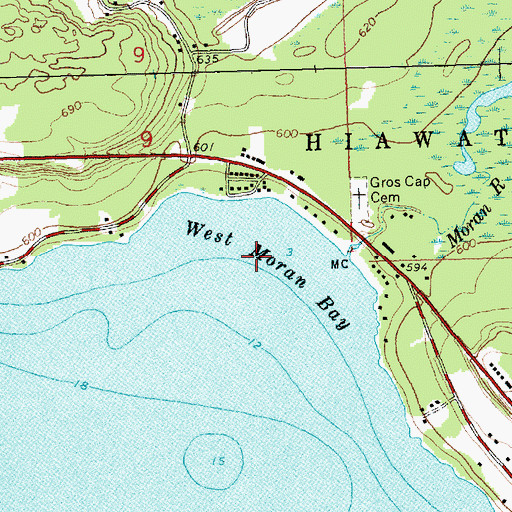 Topographic Map of West Moran Bay, MI