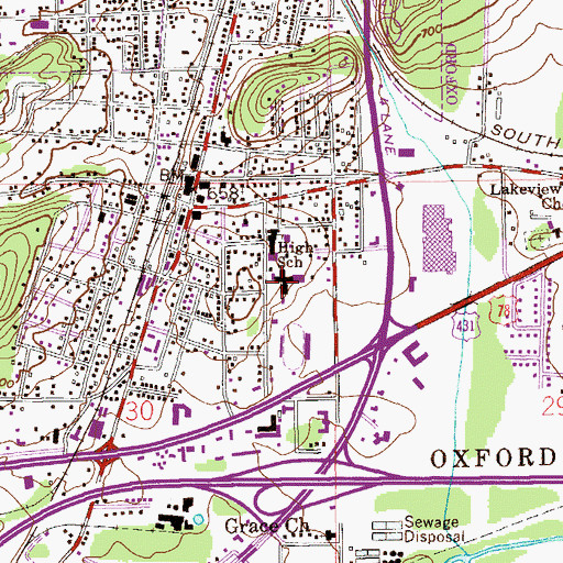 Topographic Map of Oxford Elementary School, AL
