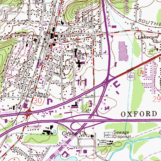 Topographic Map of Oxford Stadium, AL