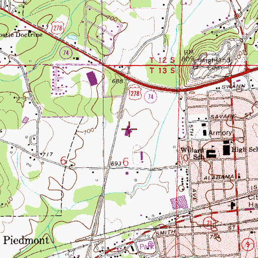 Topographic Map of Piedmont High School, AL