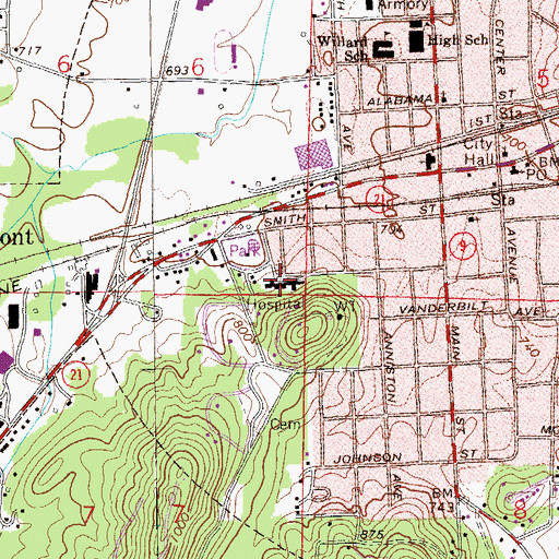 Topographic Map of Piedmont Hospital (historical), AL