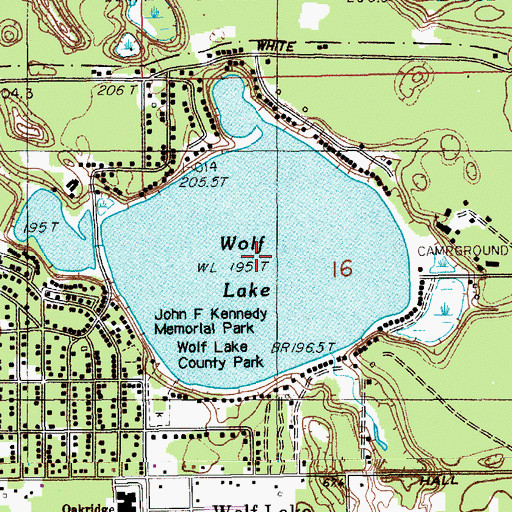 Topographic Map of Wolf Lake, MI