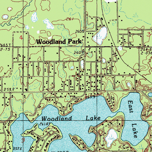 Topographic Map of Woodland Park, MI