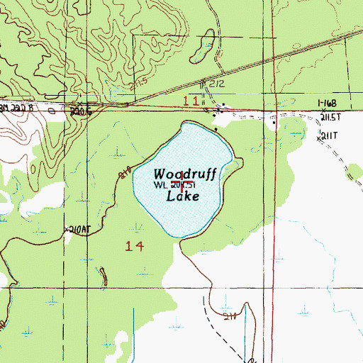 Topographic Map of Woodruff Lake, MI