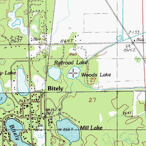 Topographic Map of Woods Lake, MI