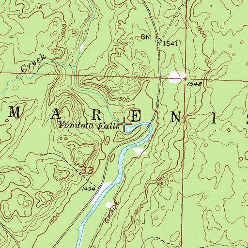 Topographic Map of Yondota Falls, MI