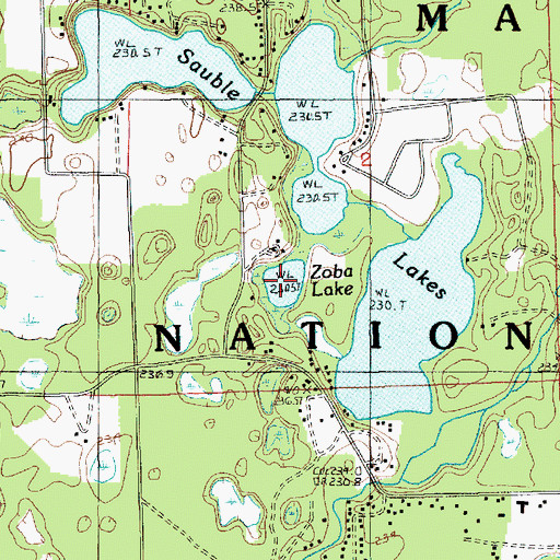 Topographic Map of Zoba Lake, MI