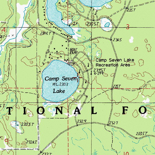 Topographic Map of Camp Seven Lake Recreation Area, MI