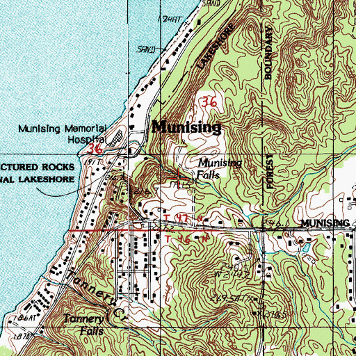 Topographic Map of Munising Falls, MI