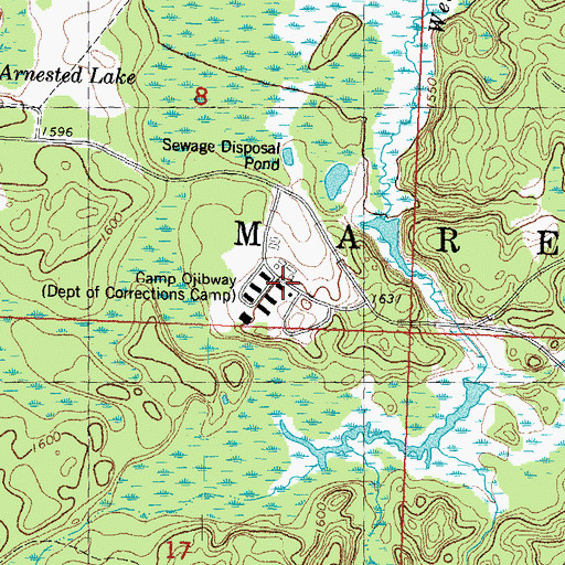 Topographic Map of Camp Ojibway, MI