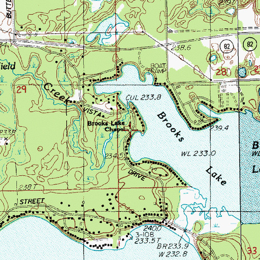 Topographic Map of Brooks Lake Chapel, MI