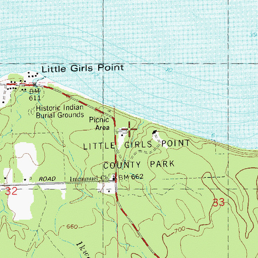 Topographic Map of Little Girls Point Campground, MI