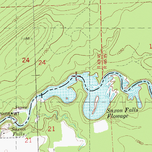 Topographic Map of Saxon Falls Flowage, MI