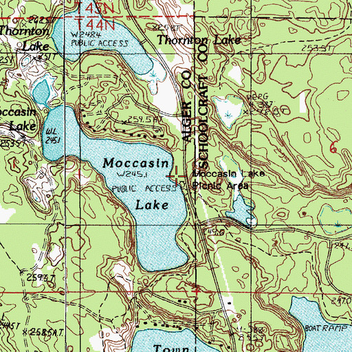 Topographic Map of Moccasin Lake Picnic Area, MI