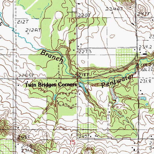 Topographic Map of Twin Bridges Corners, MI