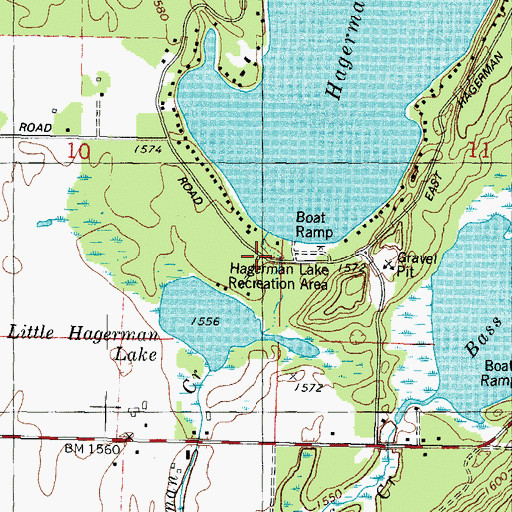 Topographic Map of Hagerman Lake Recreation Area, MI