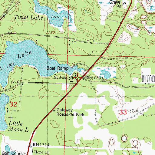 Topographic Map of Saint John Church, MI