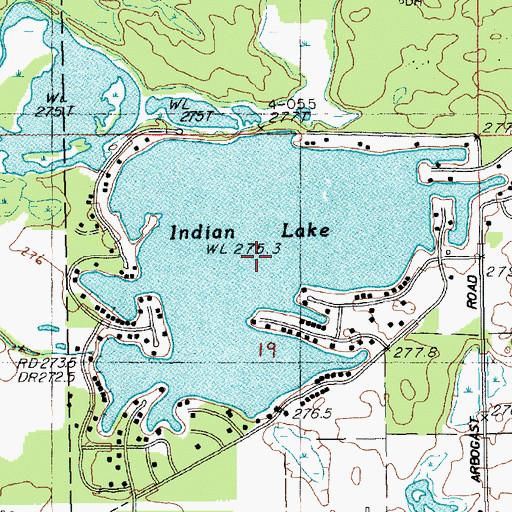 Topographic Map of Indian Lake, MI
