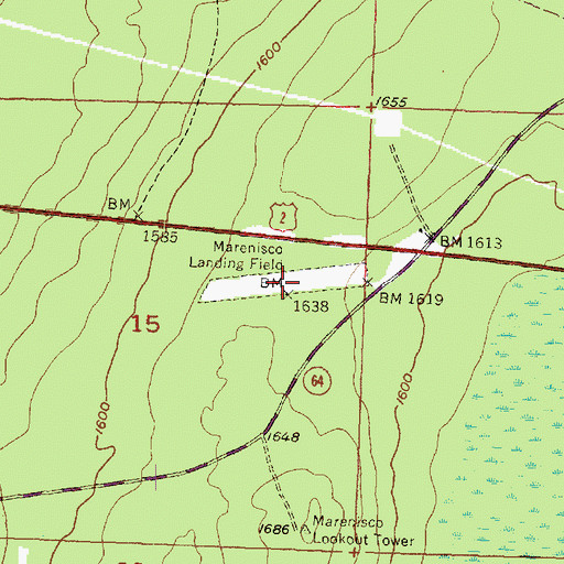 Topographic Map of Marenisco Landing Field (historical), MI