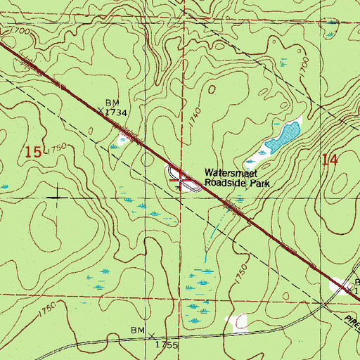 Topographic Map of Watersmeet Roadside Park, MI