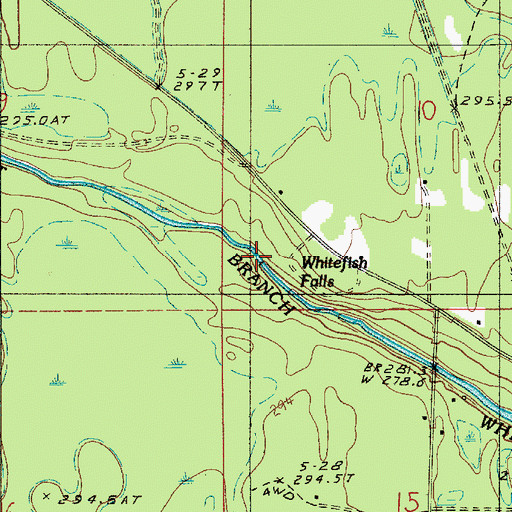 Topographic Map of Whitefish Falls, MI