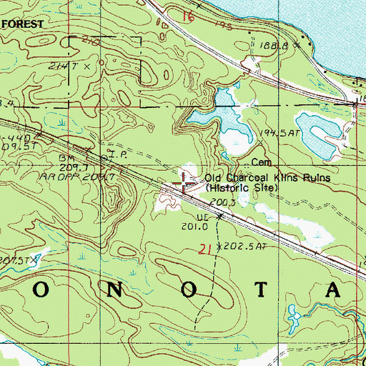 Topographic Map of Old Charcoal Kilns Ruins (historical), MI