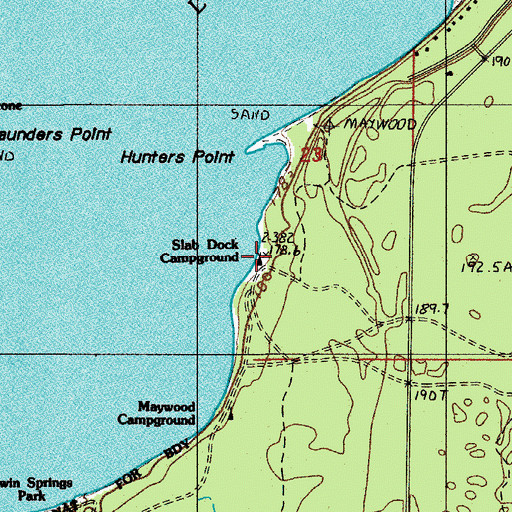 Topographic Map of Slab Dock Campground, MI